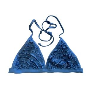 BCBG Riviera Blue Halter Top w/ Ruffle Bikini Swim - Elegant Beachwear - Size M